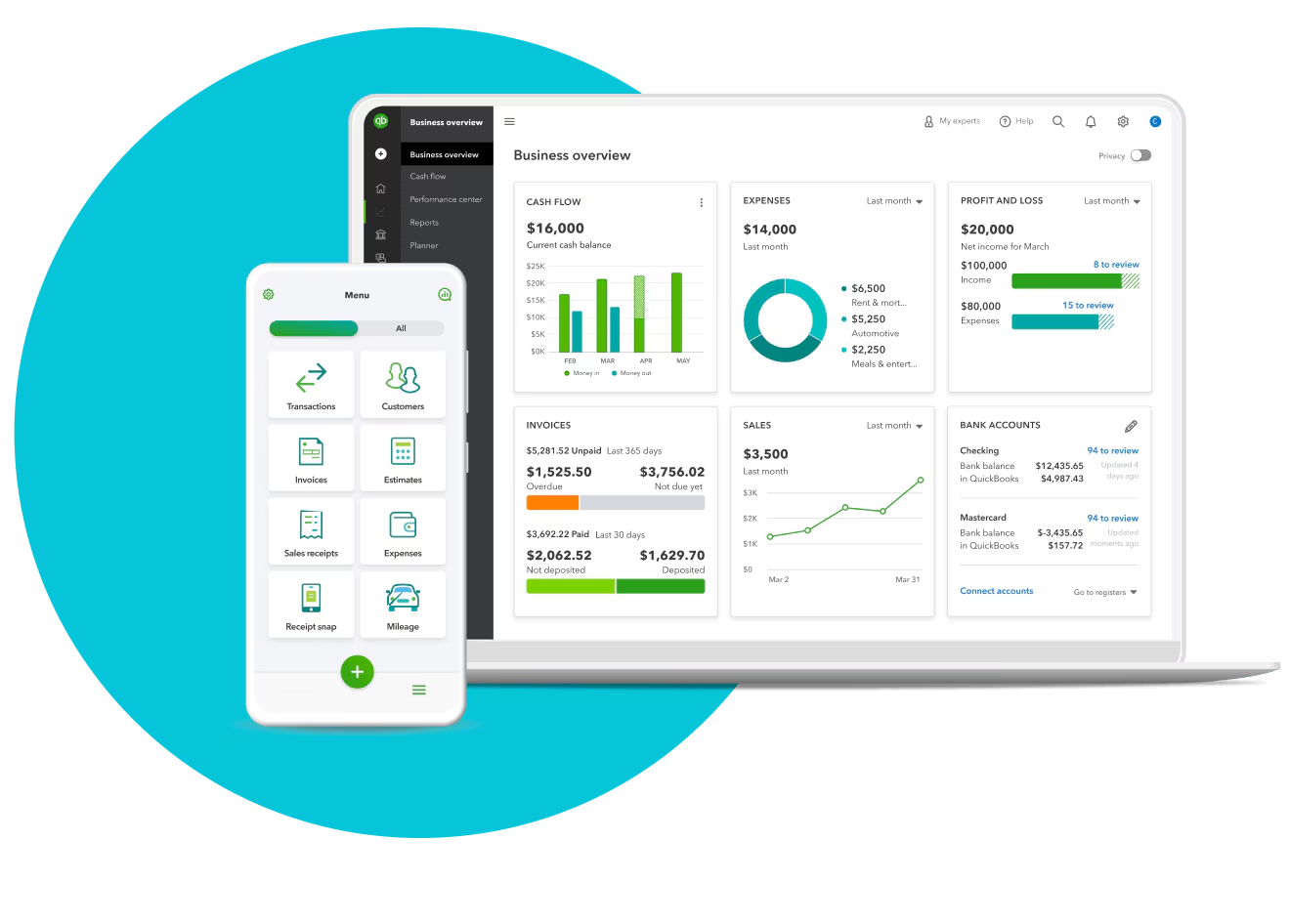 business overview qbo dashboard mobile qb app quick actions us